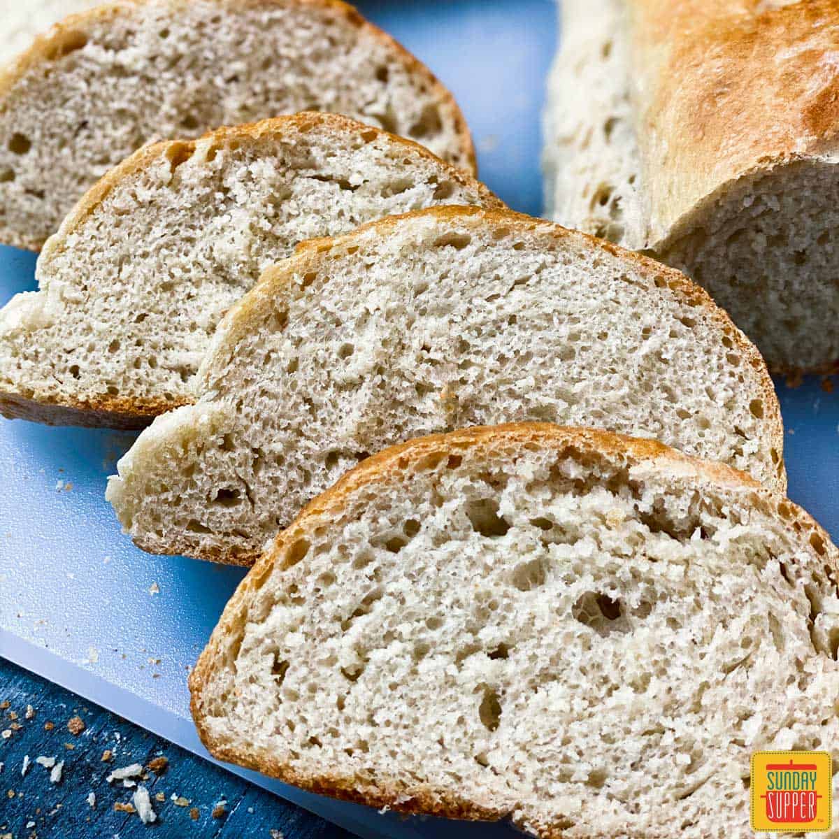 Close up of homemade french bread recipe slices