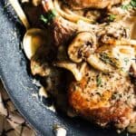 Pork chops with mushroom gravy pin image