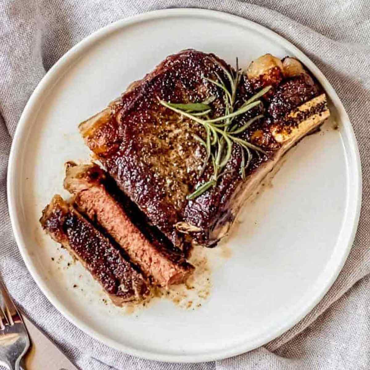 Reverse sear ribeye on a plate