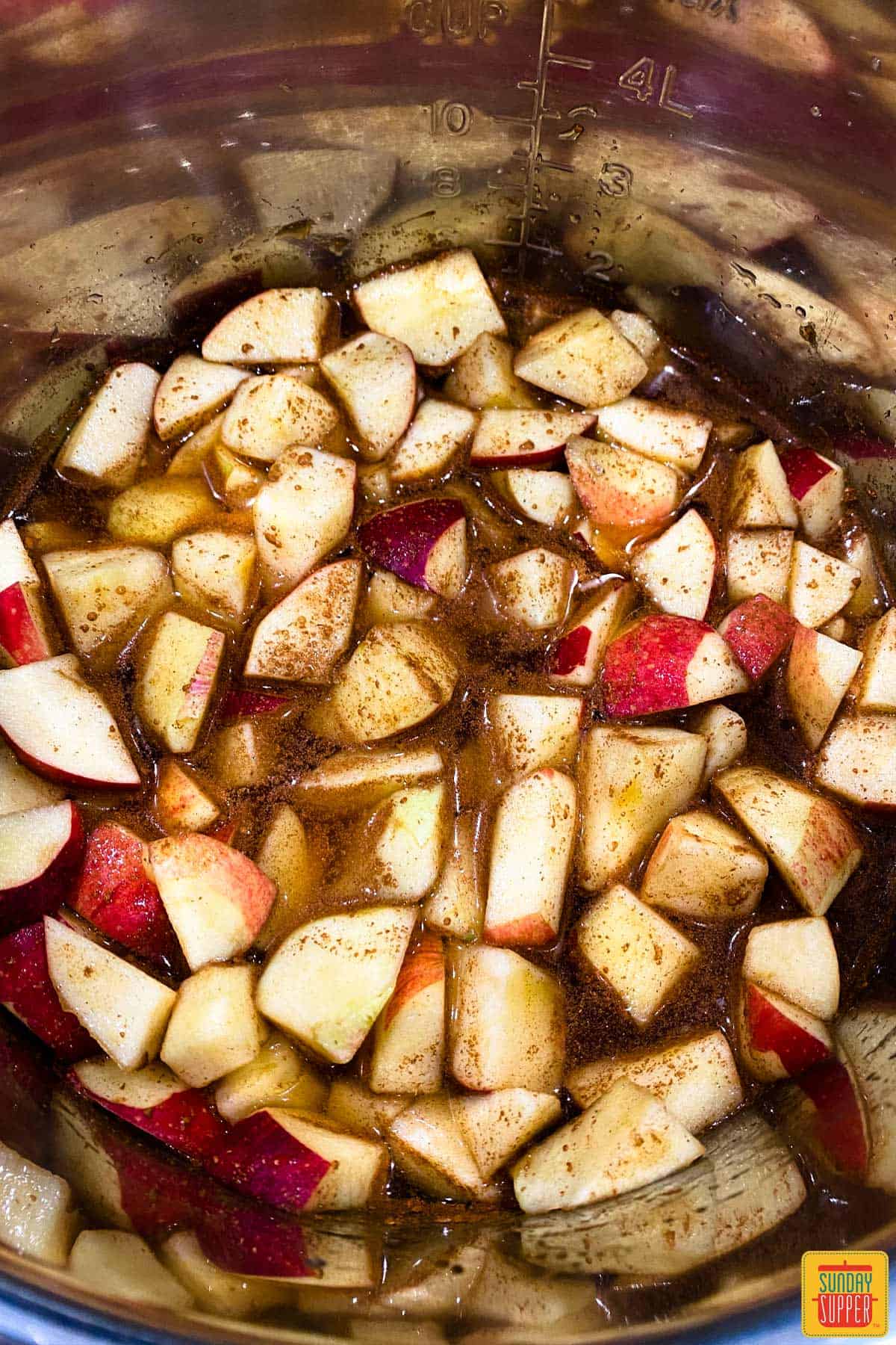 Apple chunks in the instant pot with seasoning
