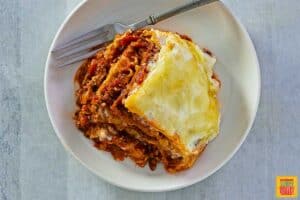 instant pot lasagna with a fork on a plate