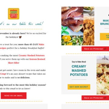Screenshot of holiday newsletter showing featured recipes and written content from the newsletter