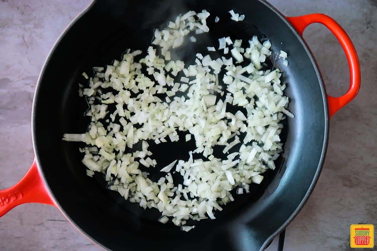 Cooking onions in a skillet