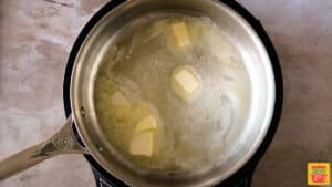 melting butter in a skillet to caramelize onions