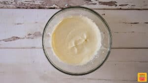Cream cheese mixture in a glass bowl
