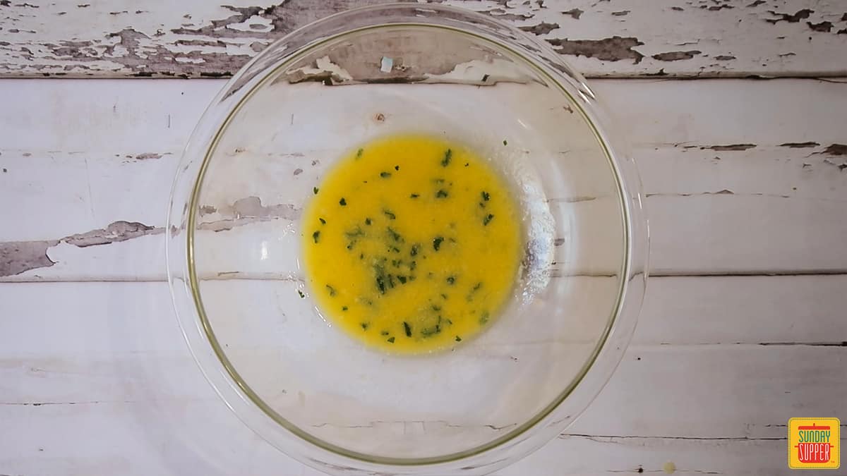 Garlic parsley sauce in a glass bowl