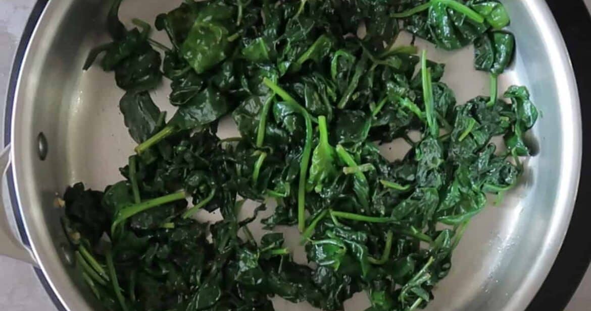 Sauteed spinach in a pan