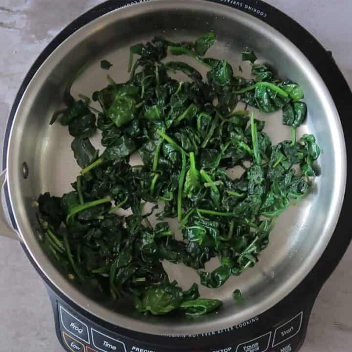 Sauteed spinach in a pan