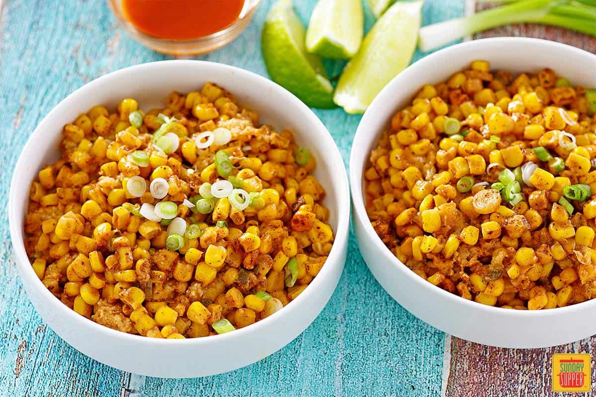 Mexican street corn casserole in two bowls