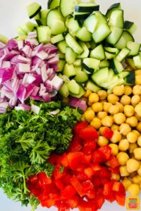 Vegetables for cold quinoa salad close up