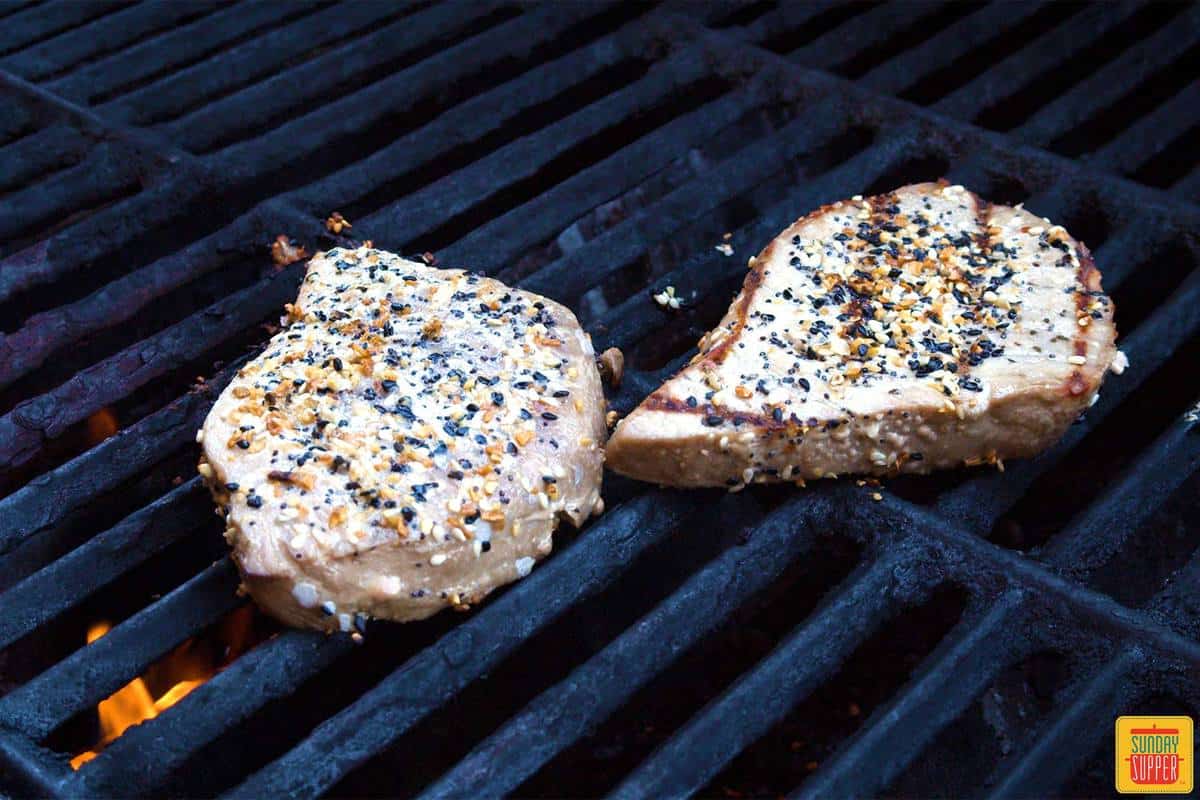 Tuna steaks on the grill