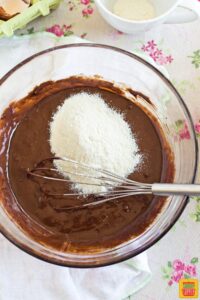 Whisking flour into gluten free brownies