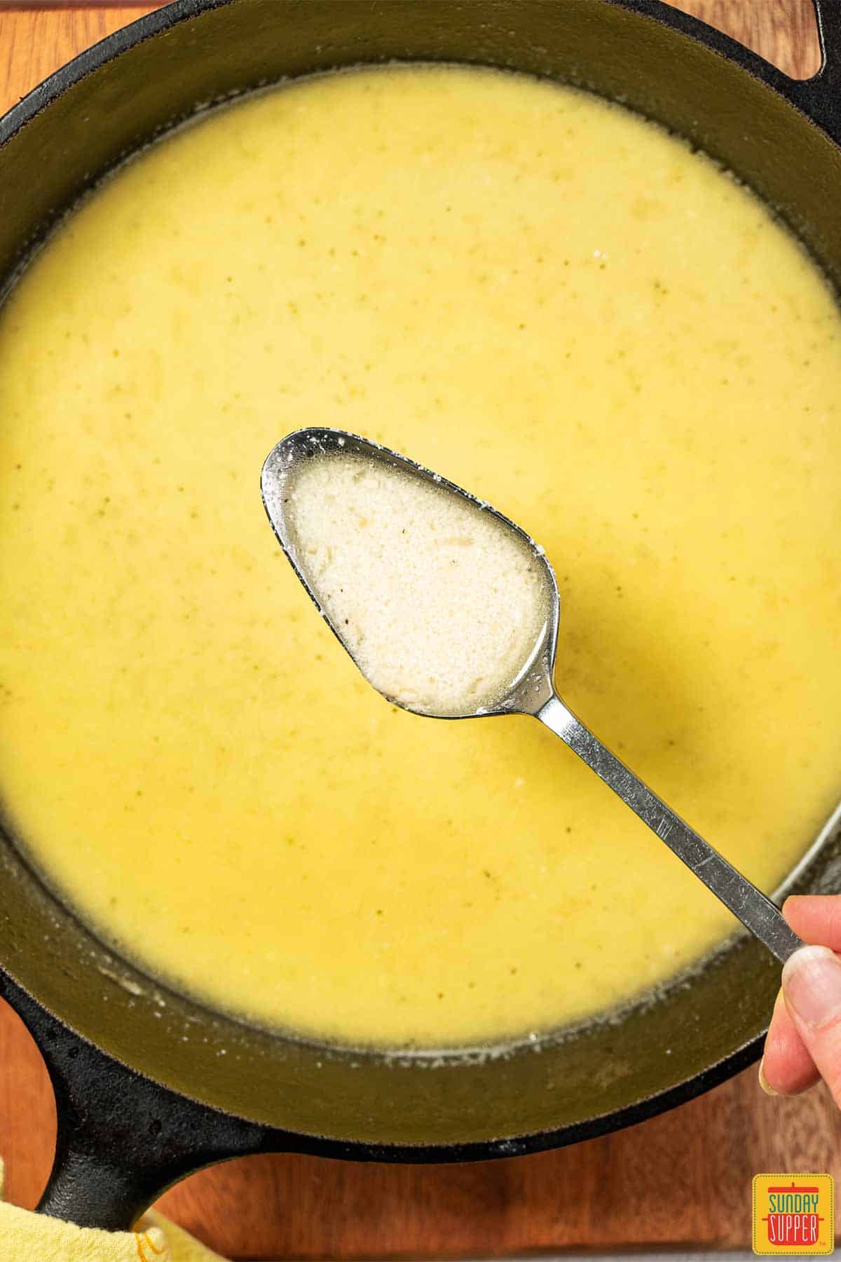 completed lemon butter sauce in pan