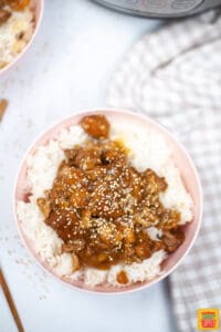 Teriyaki chicken in a bowl with rice