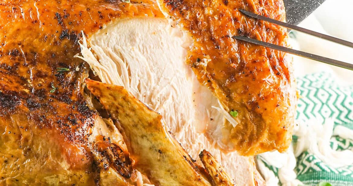 slicing deep fried turkey