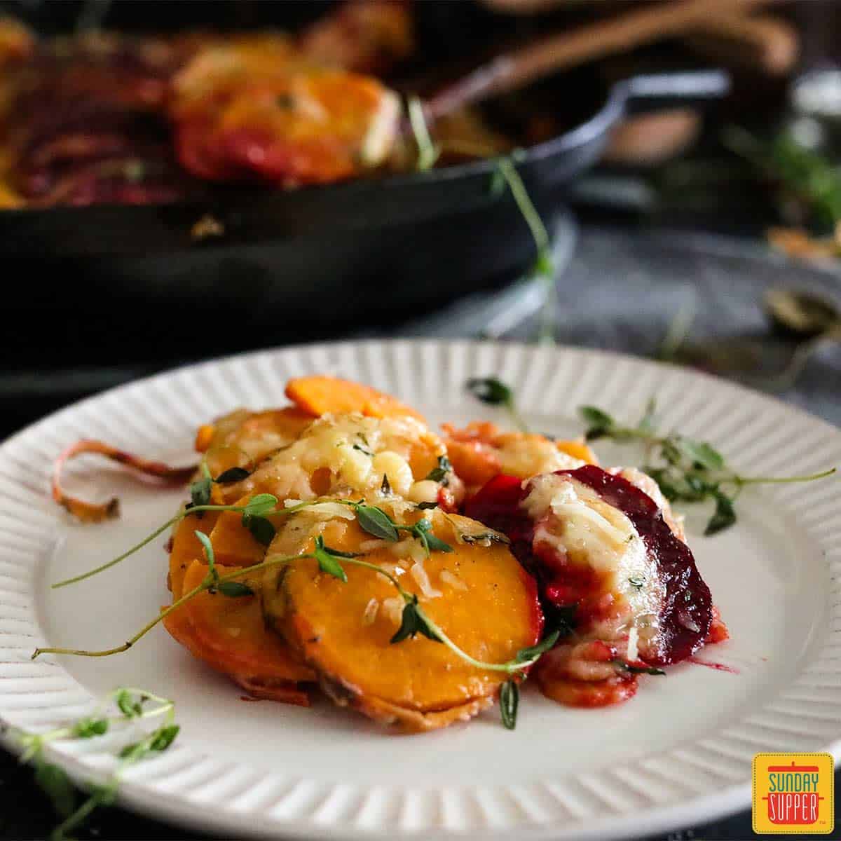 vegetables au gratin on a white plate