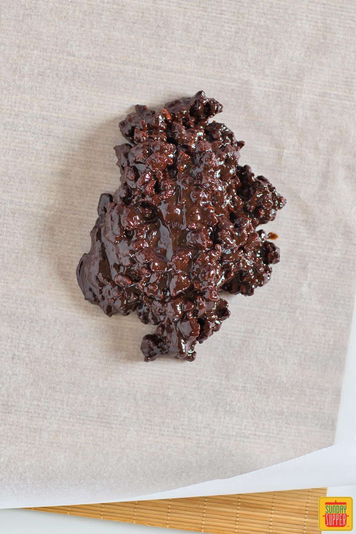Chocolate salami mixture on baking paper