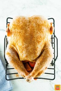 Seasoned turkey on a rack