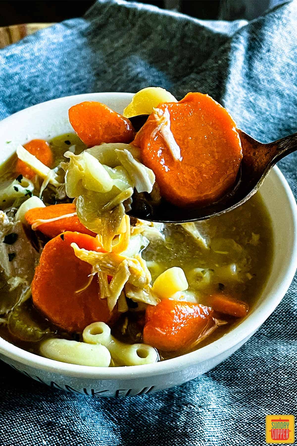 Spoonful of turkey carcass soup