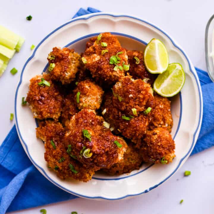 Cauliflower wings on a white plate
