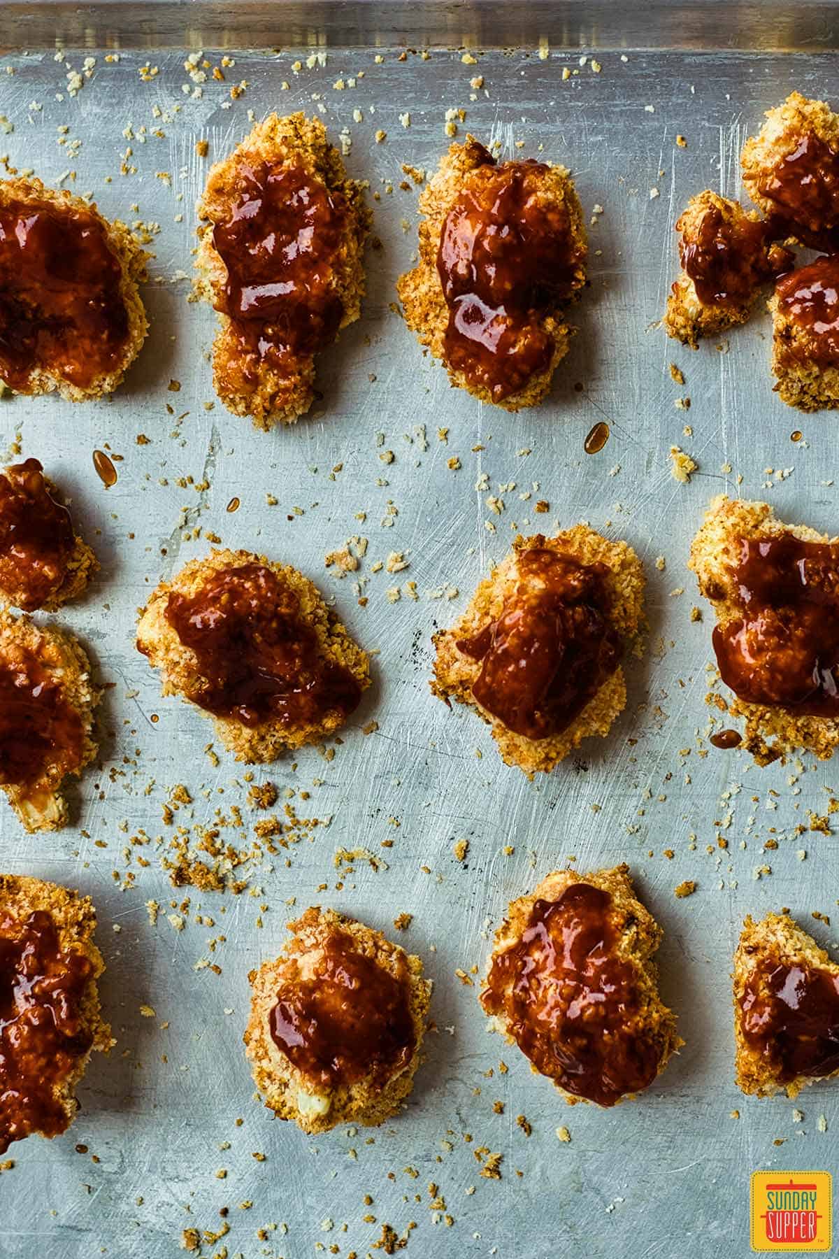 Baked cauliflower wings on an oven tray