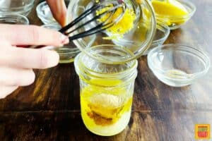 Mixing lemon vinaigrette in a jar