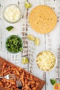 Ingredients for chicken birria tacos with shredded chicken