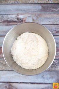 dough mixed in a mixing bowl