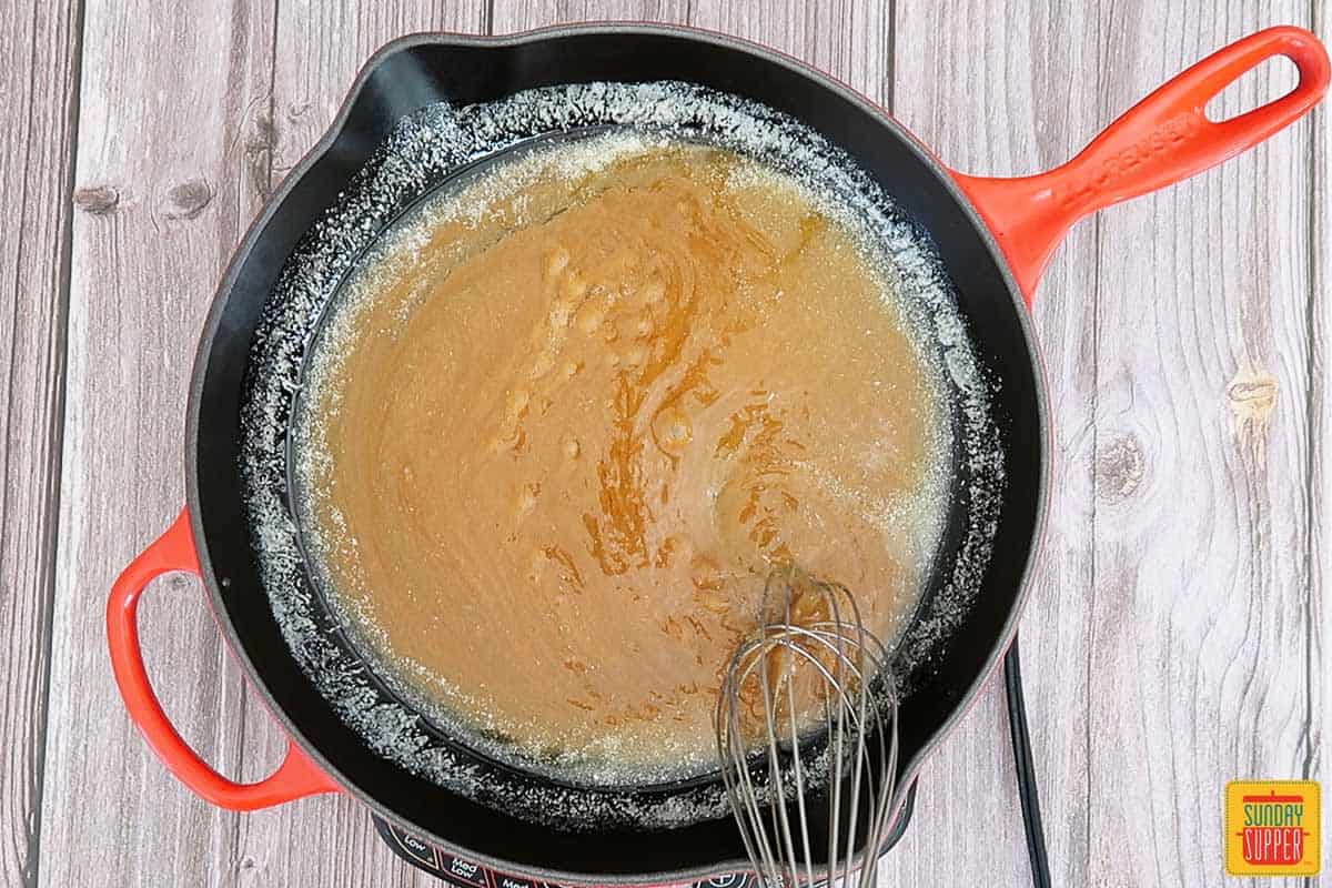 making caramel base in a pan