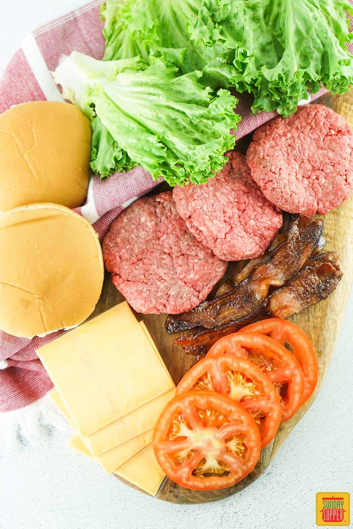 wagyu burger recipe ingredients on a table