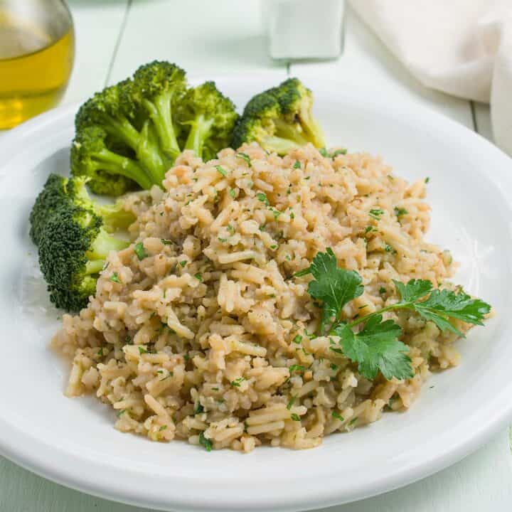 broccoli and rice-a-roni on a plate