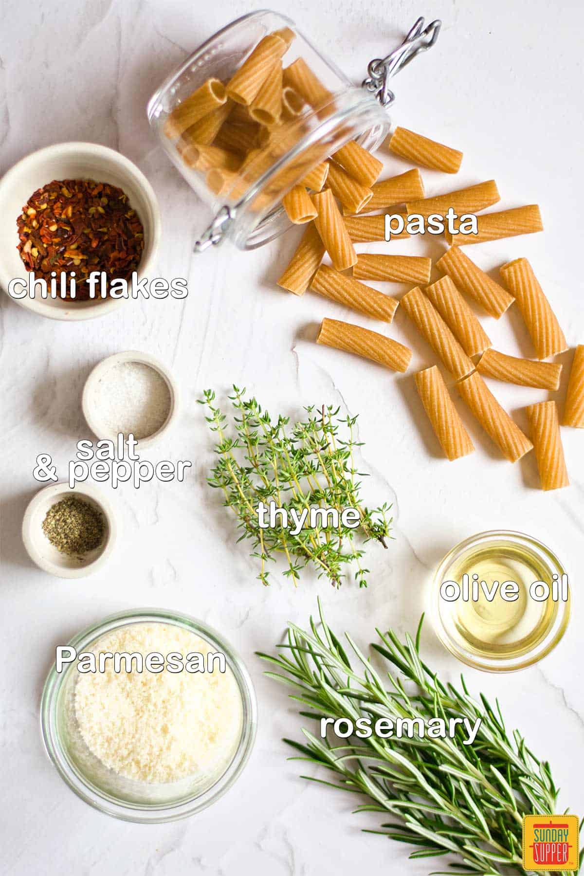 ingredients to make pasta chips with labels