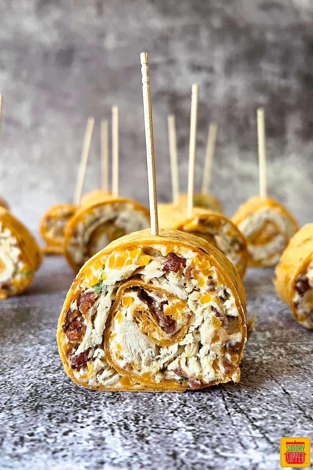 chicken bacon ranch pinwheels with toothpicks