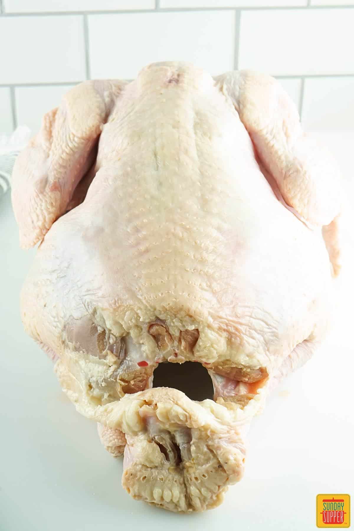 whole turkey breast-side down