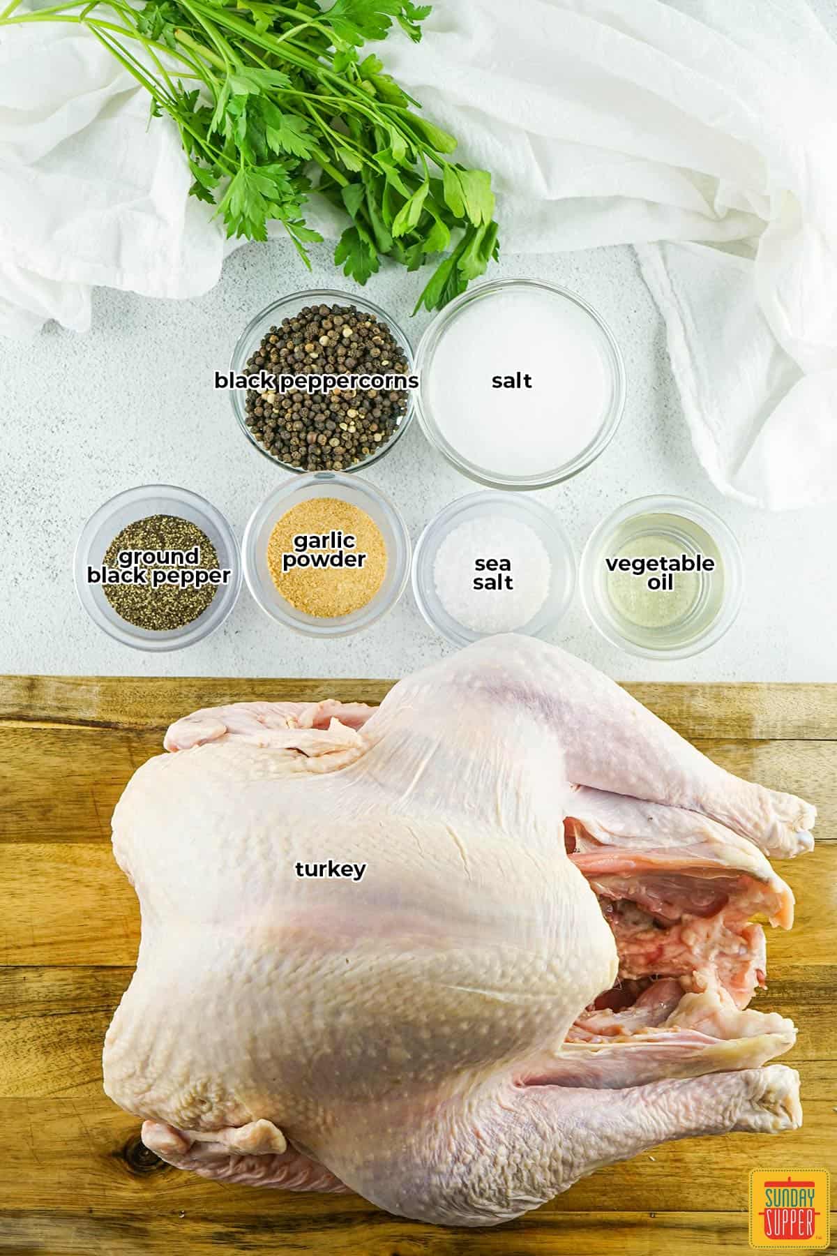 ingredients to make deep fried turkey with labels