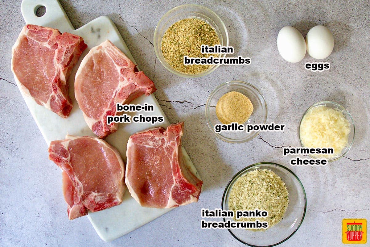 oven baked pork chops ingredients laid out
