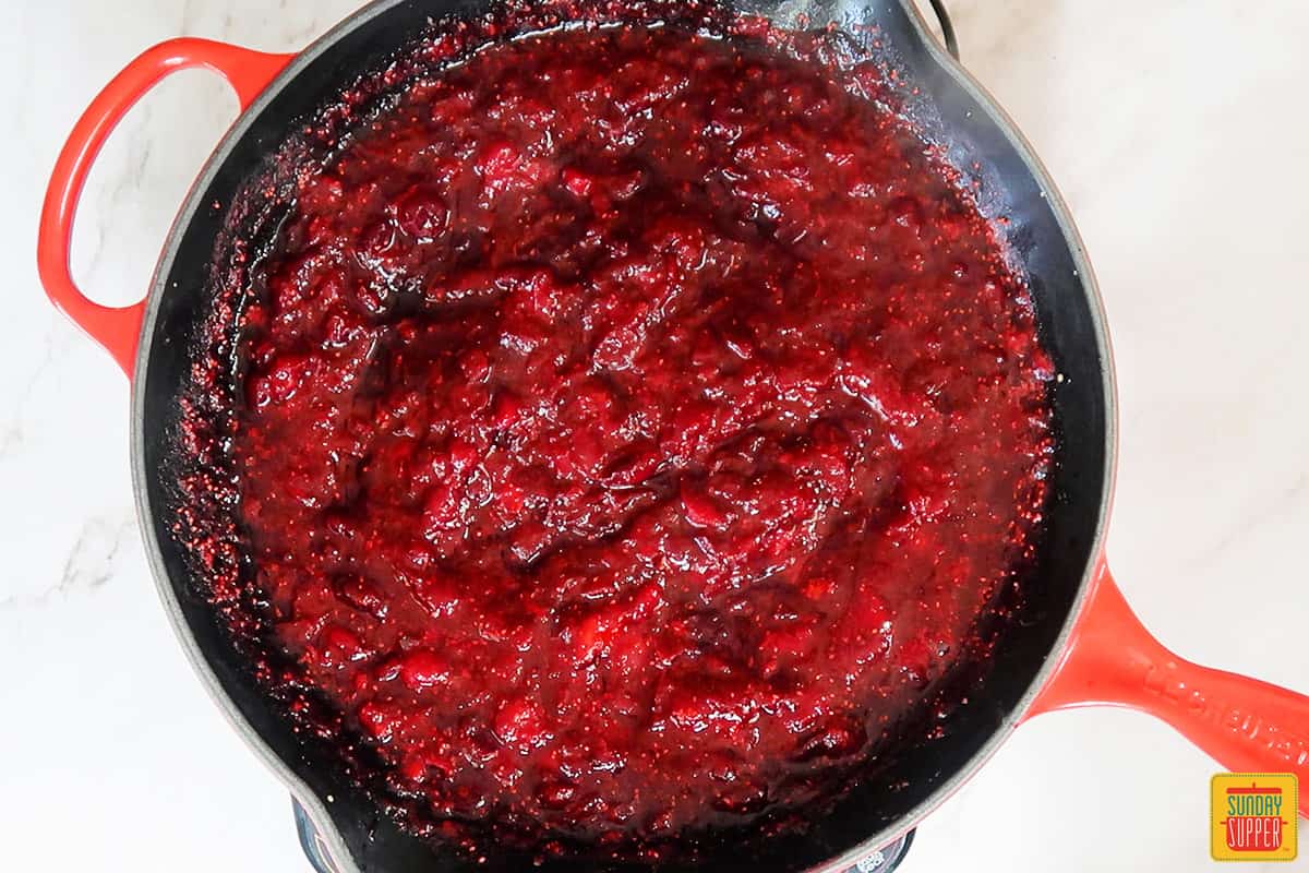 cranberry sauce in a saucepan