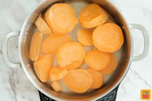 boiling chopped sweet potato