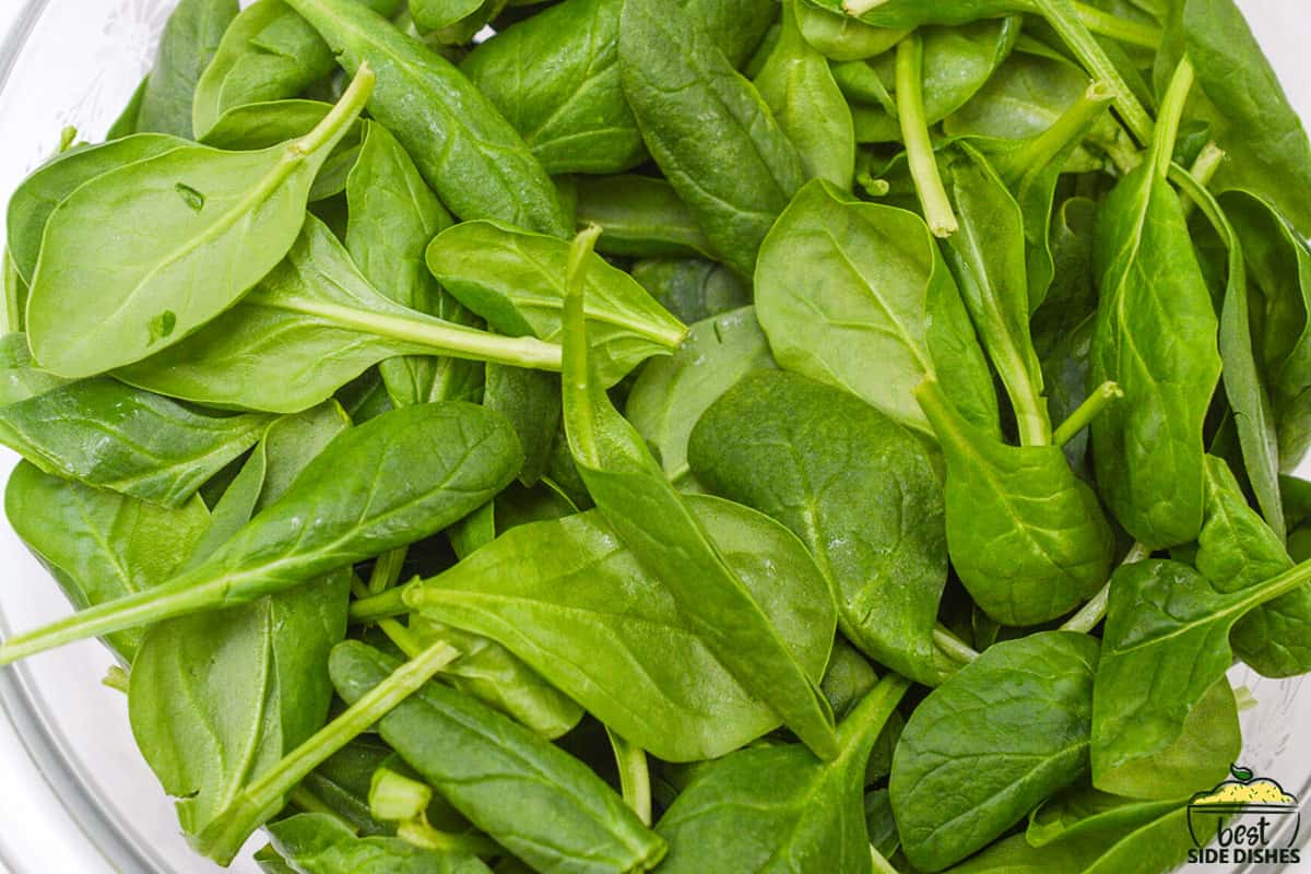 spinach in a clear dish