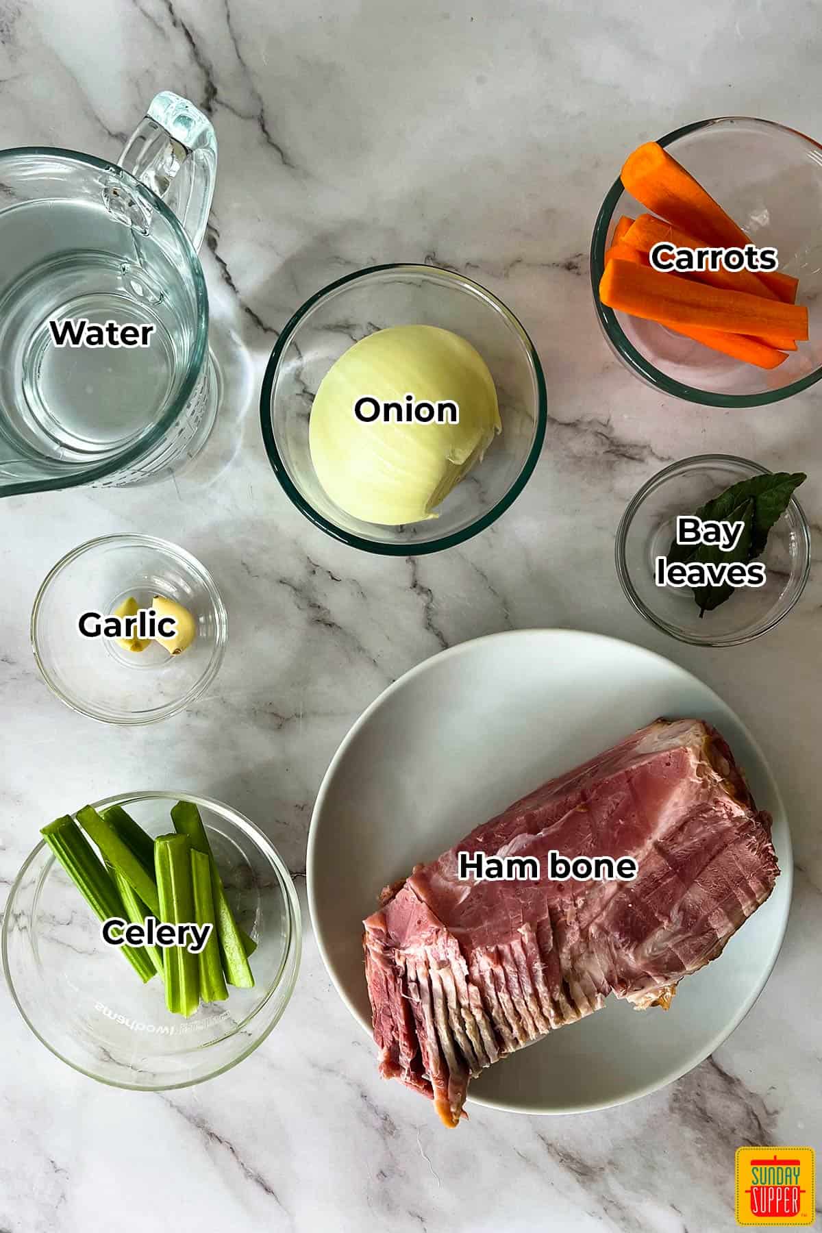 ham stock ingredients with labels