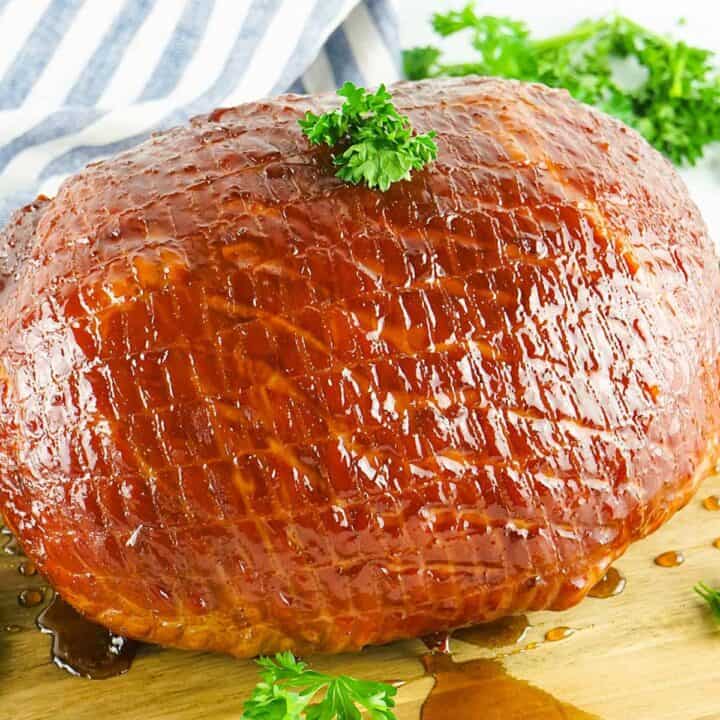 a fully glazed and fully cooked bourbon glazed ham