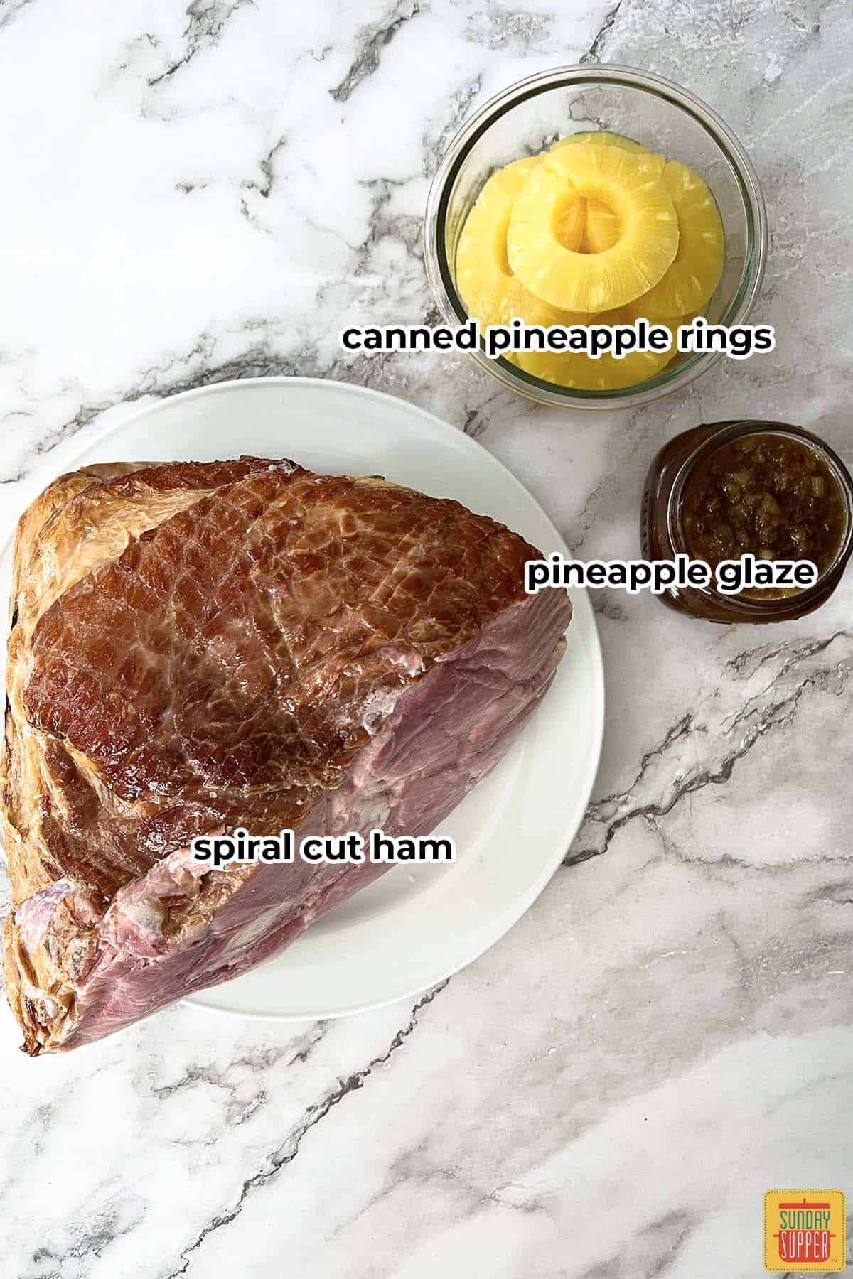ingredients for pineapple ham with labels