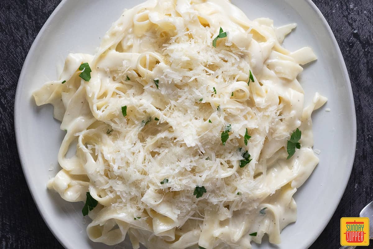 Alfredo on a white plate