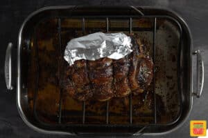 standing rib roast after being in the oven