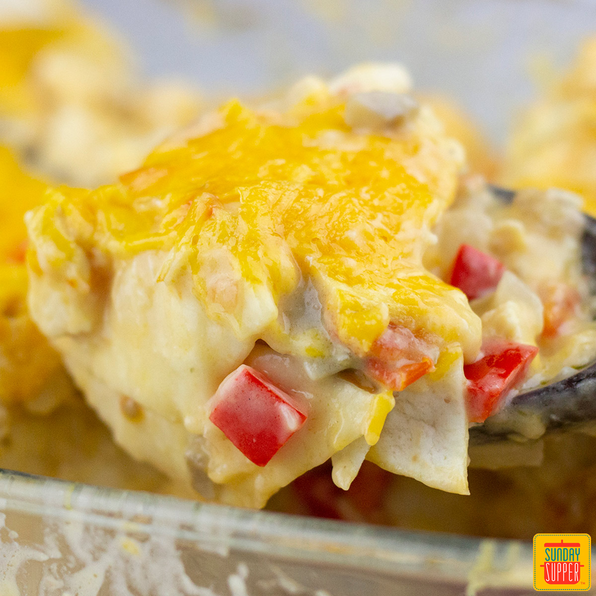 a big spoonful of king ranch chicken casserole