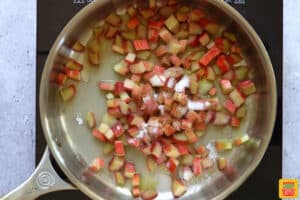 rhubarb ready to be stewed in a saucepan
