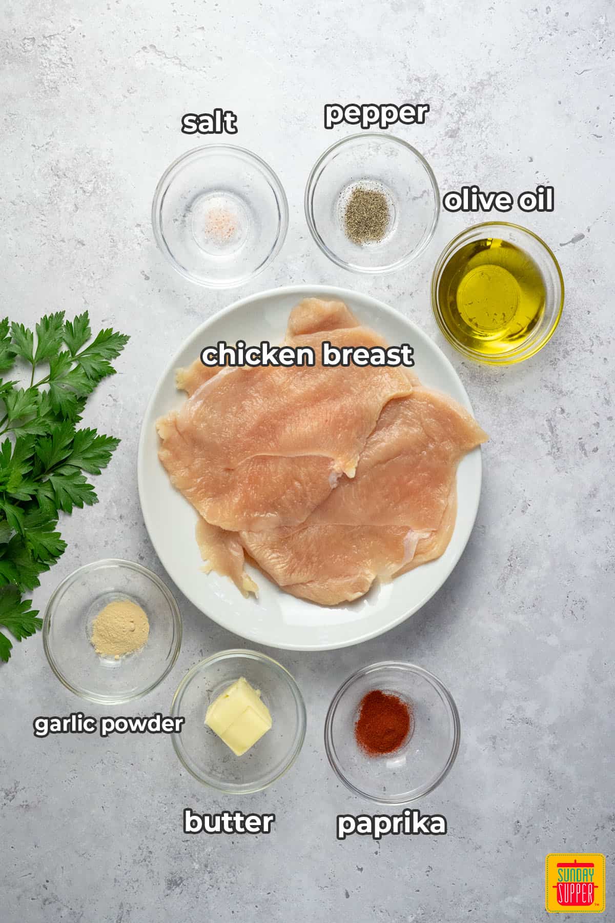 ingredients for pan fried chicken with labels