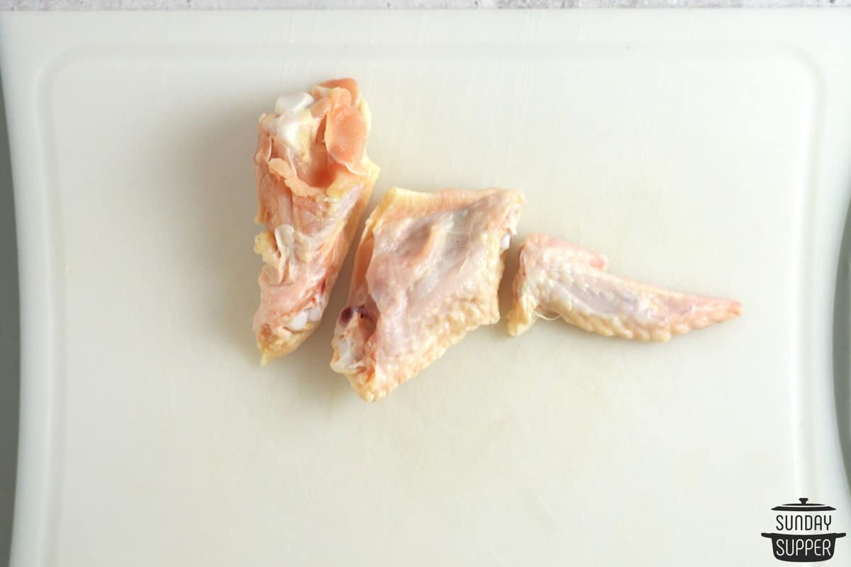 three separated chicken wing parts