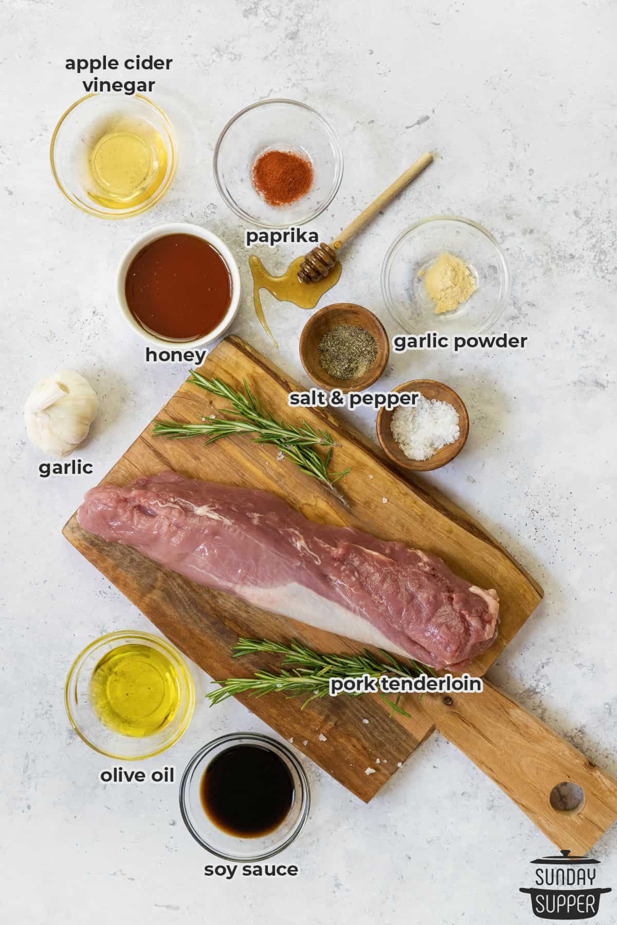 ingredients for roasted pork tenderloin with labels