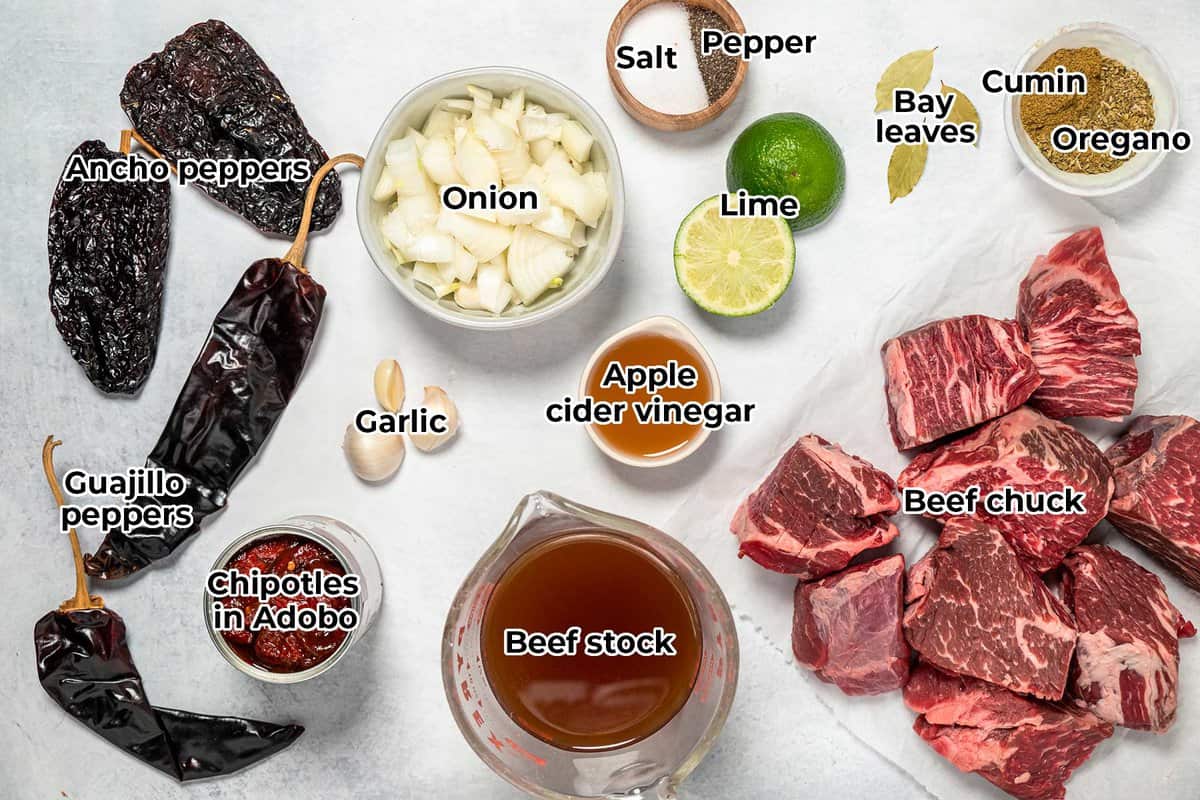 all the ingredients for barbacoa with labels